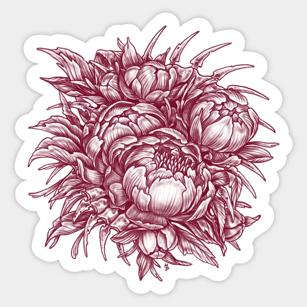 Peonies and bones Sticker by Dimary